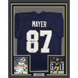 Framed Autographed/Signed Michael Mayer 35x39 Notre Dame Blue College Football Jersey Beckett BAS COA