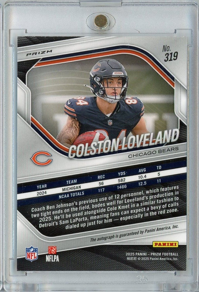 2025 Panini Prizm Colston Loveland #319 Silver Auto Rookie RC Football Card