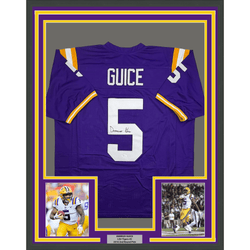 Framed Autographed/Signed Derrius Guice 35x39 LSU Purple College Football Jersey JSA COA