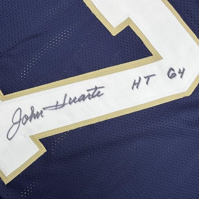Framed Autographed/Signed John Huarte 35x39 HT 64 Notre Dame Blue College Football Jersey JSA COA