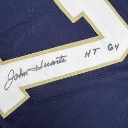 Framed Autographed/Signed John Huarte 35x39 HT 64 Notre Dame Blue College Football Jersey JSA COA