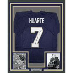 Framed Autographed/Signed John Huarte 35x39 HT 64 Notre Dame Blue College Football Jersey JSA COA