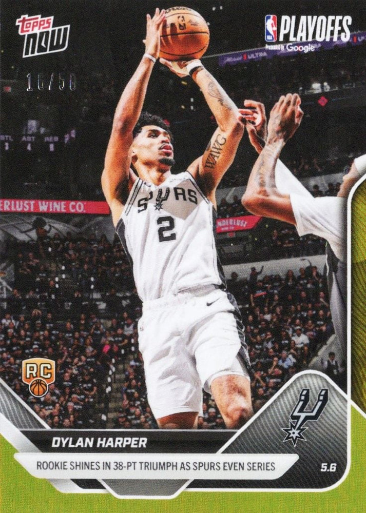 2025 Topps Now Dylan Harper #297 Gold Foil /50 Rookie Shines in 38 Point Triumph As Spurs Even Series San Antonio Spurs Rookie RC Basketball Card