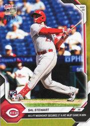 2026 Topps Now Sal Stewart #224 Gold Foil /50 441 Foot Moonshot Secures 1st 4 Hit MLB Game in Win Cincinnati Reds Rookie RC Baseball Card