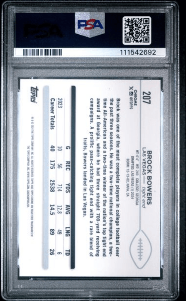 Graded 2024 Topps Sapphire Brock Bowers #207 Rookie RC Football Card PSA 10 Gem Mint