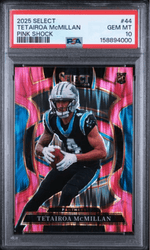 Graded 2025 Panini Select Tetairoa McMillan #44 Pink Shock Rookie RC Football Card PSA 10 Gem Mint