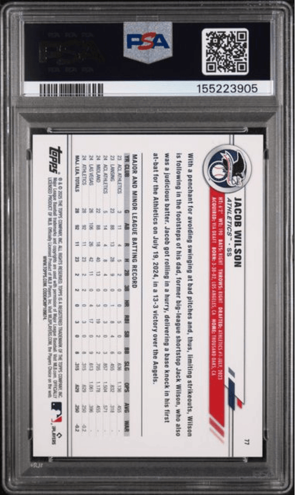 Graded 2025 Topps All Star Game Jacob Wilson #77 Gold Foil /50 Rookie RC Baseball Card PSA 10 Gem Mint