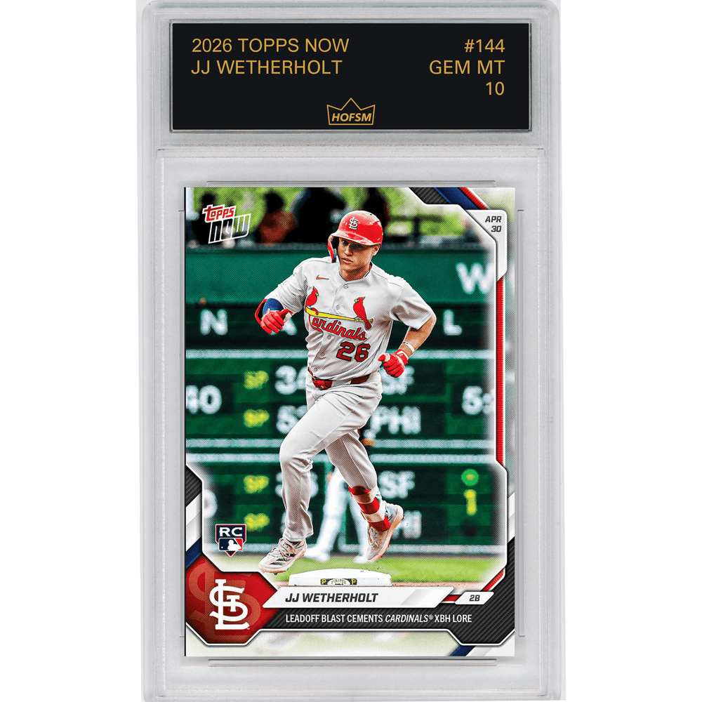 Graded 2026 Topps Now JJ Wetherholt #144 Leadoff Blast Cements Cardinals XBH Lore St Louis Cardinals Rookie RC Baseball Card HOFSM 10 Gem Mint
