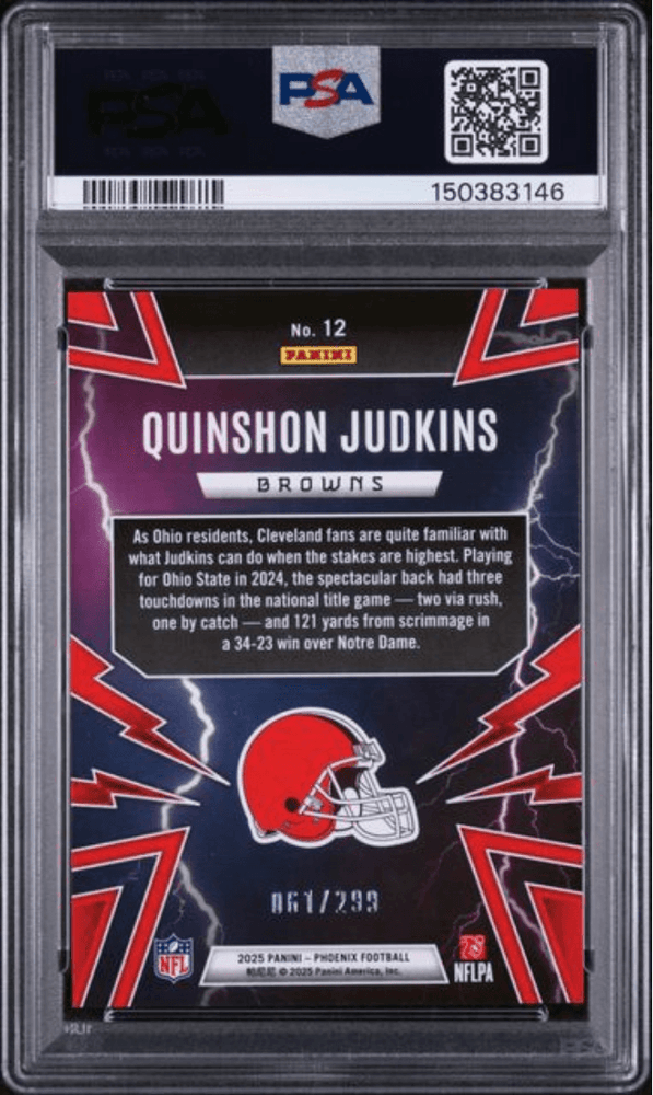 Graded 2025 Panini Phoenix Quinshon Judkins #12 Thunderbirds Wave /299 Rookie RC Football Card PSA 10 Gem Mint