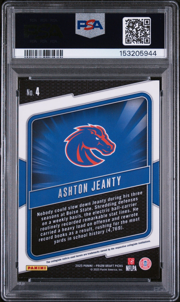 Graded 2025 Panini Prizm Draft Picks Ashton Jeanty #4 Hype Rookie RC Football Card PSA 10 Gem Mint