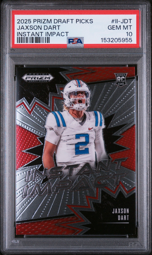 Graded 2025 Panini Prizm Draft Picks Jaxson Dart #II-JDT Instant Impact Rookie RC Football Card PSA 10 Gem Mint