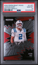 Graded 2025 Panini Prizm Draft Picks Jaxson Dart #II-JDT Instant Impact Rookie RC Football Card PSA 10 Gem Mint