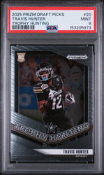 Graded 2025 Panini Prizm Draft Picks Travis Hunter #20 Trophy Hunting Rookie RC Football Card PSA 9 Mint