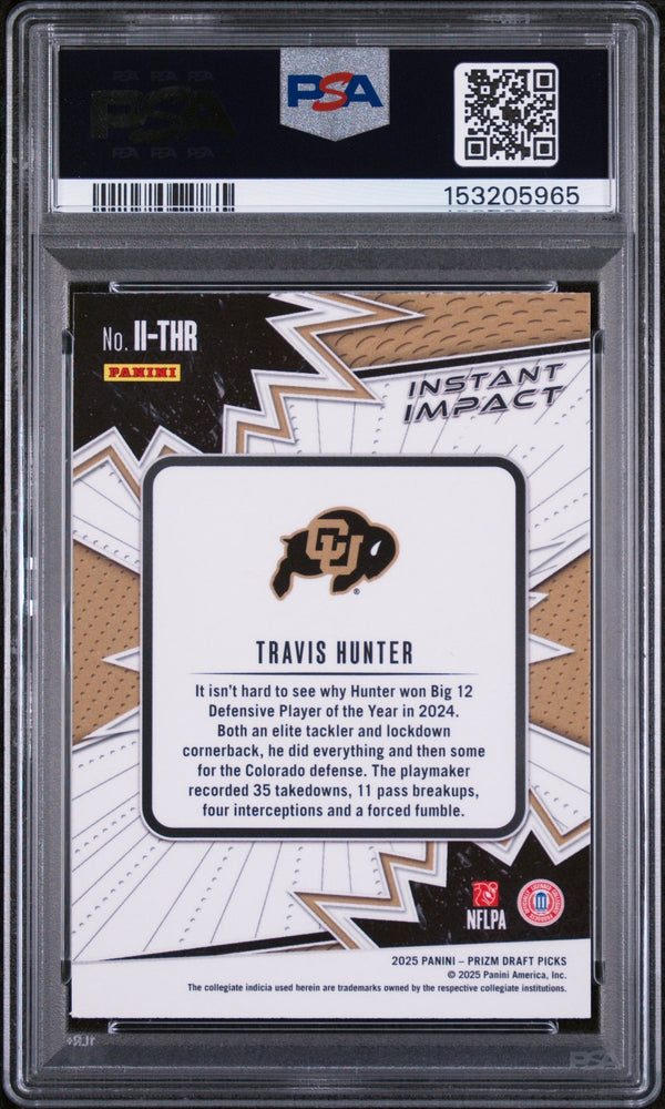 Graded 2025 Panini Prizm Draft Picks Travis Hunter #II-THR Instant Impact Rookie RC Football Card PSA 10 Gem Mint