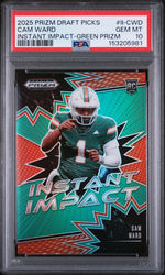 Graded 2025 Panini Prizm Draft Picks Cam Ward #IICWD Instant Impact Green Rookie RC Football Card PSA 10 Gem Mint