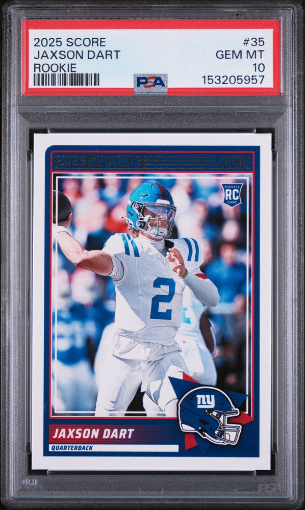 Graded 2025 Panini Score Jaxson Dart #35 Rookie RC Football Card PSA 10 Gem Mint