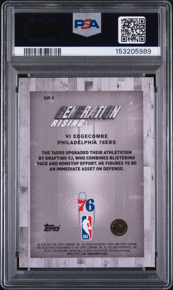 Graded 2025 Topps Chrome VJ Edgecombe #GR-3 Generation Rising Rookie RC Basketball Card PSA 10 Gem Mint