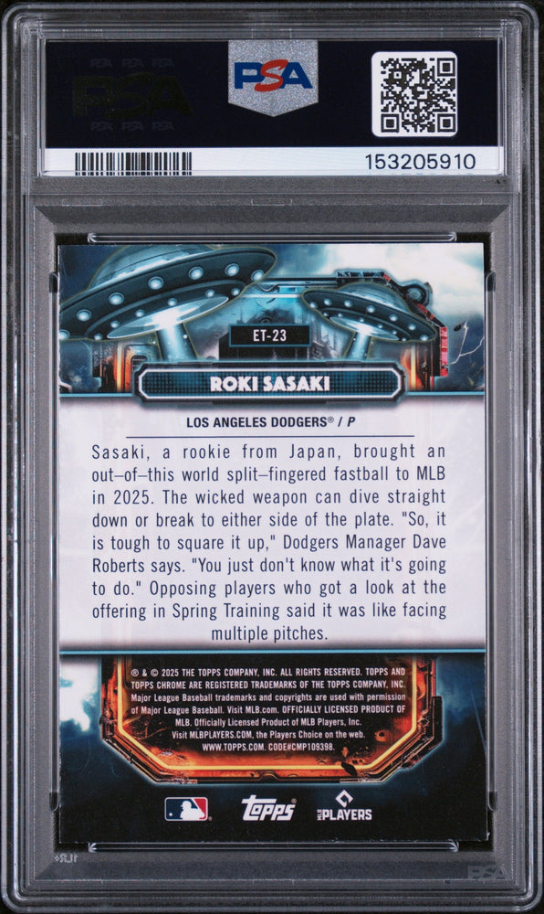 Graded 2025 Topps Chrome Cosmic Roki Sasaki #ET-23 Extraterrestrial Talent Rookie RC Baseball Card PSA 10 Gem Mint