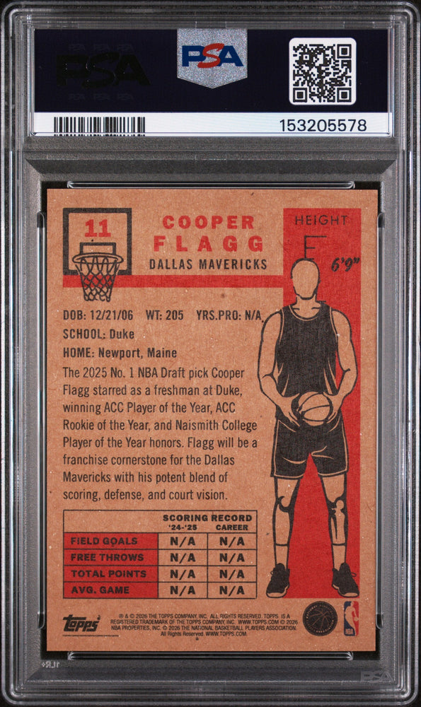 Graded 2025-26 Topps Living Cooper Flagg #11 Rookie RC Basketball Card PSA 7 Near Mint