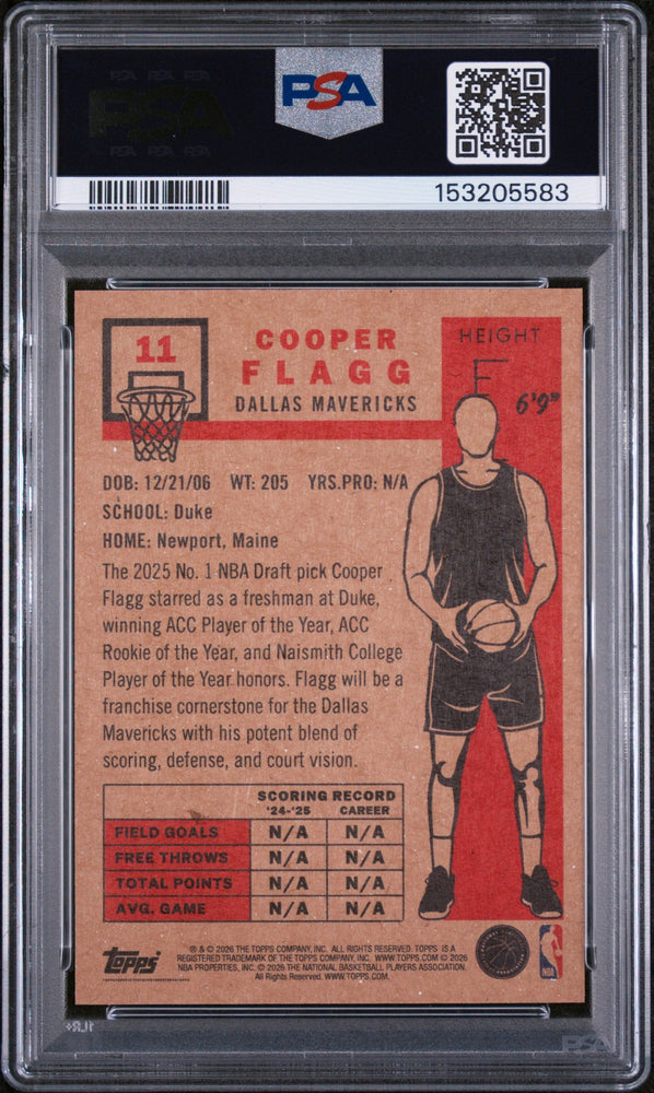 Graded 2025-26 Topps Living Cooper Flagg #11 Rookie RC Basketball Card PSA 10 Gem Mint