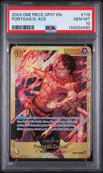 Graded 2024 One Piece Portgas D Ace #119 OP07 Trading Card Game PSA 10 Gem Mint