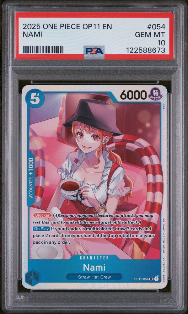 Graded 2025 One Piece Nami #054 OP11 Trading Card Game PSA 10 Gem Mint