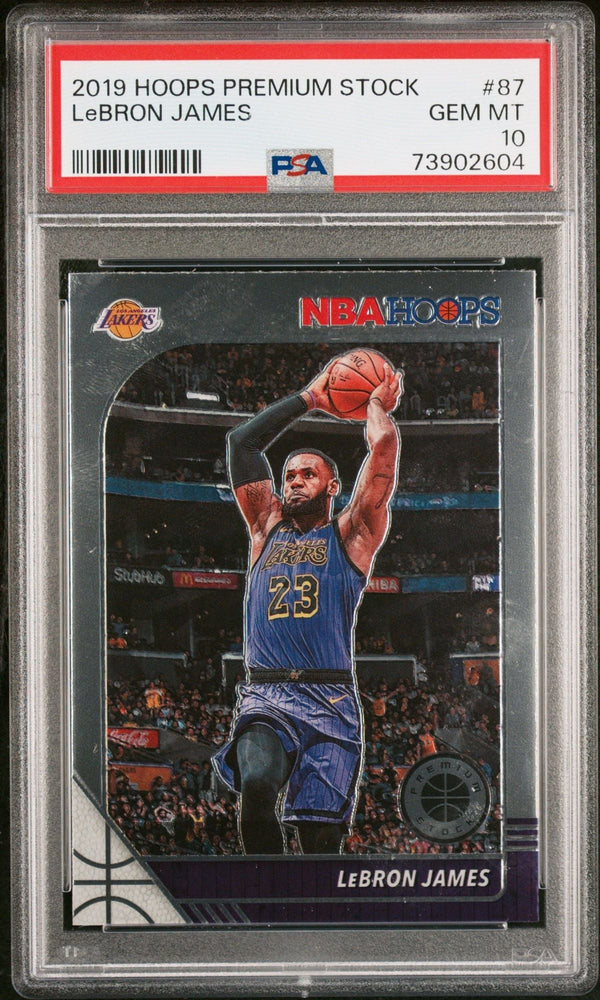 Graded 2019 Panini NBA Hoops Premium Stock LeBron James #87 Basketball Card PSA 10 Gem Mint