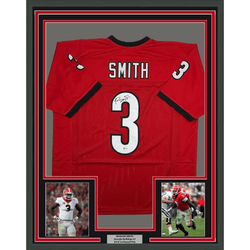 Framed Autographed/Signed Roquan Smith 35x39 Georgia Red College Football Jersey Beckett BAS COA