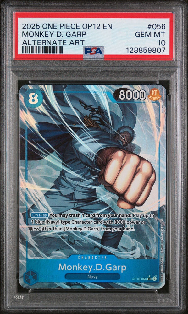 Graded 2025 One Piece Monkey D Garp #056 OP12 Trading Card Game PSA 10 Gem Mint