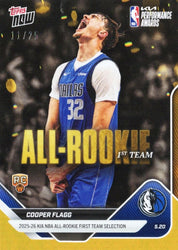 2025 Topps Now Cooper Flagg #AR01 Orange Foil /25 2025-26 KIA NBA All Rookie First Team Selection Dallas Mavericks Rookie RC Basketball Card