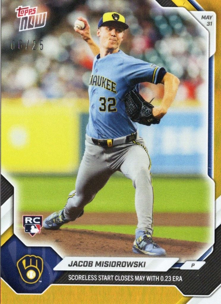 2026 Topps Now Jacob Misiorowski #272 Orange Foil /25 Scoreless Start Closes May with 0.23 ERA Milwaukee Brewers Rookie RC Baseball Card