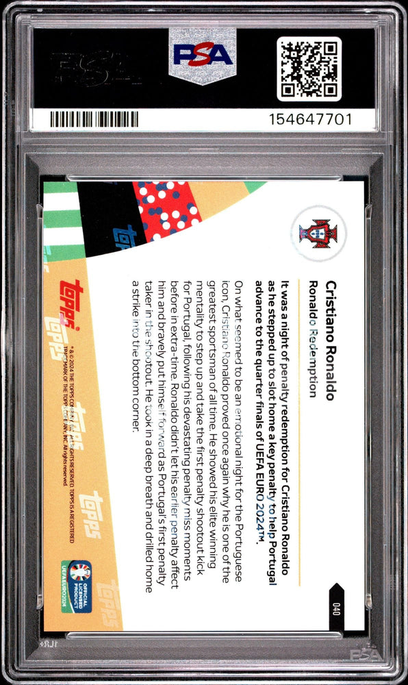 Graded 2024 Topps Now UEFA Euro Cristiano Ronaldo #40 Portugal Soccer Card PSA 10 Gem Mint