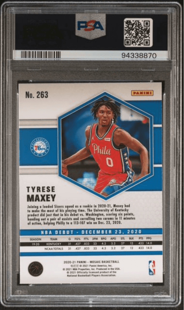Graded 2020 Panini Mosaic Tyrese Maxey #263 Rookie RC Basketball Card PSA 10 Gem Mint