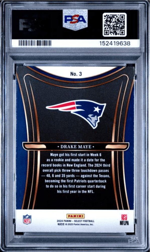 Graded 2024 Panini Select Drake Maye #3 Phenomenon Rookie RC Football Card PSA 10 Gem Mint