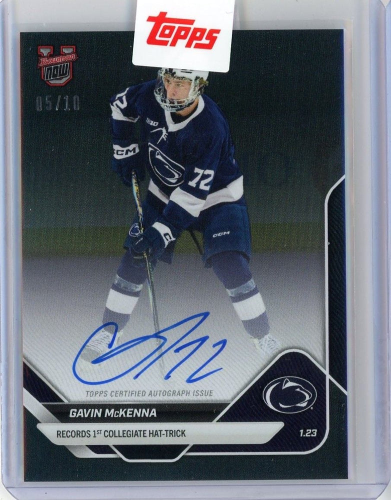 2026 Topps Bowman U Now Gavin McKenna #3A Black Auto /10 Records 1st Collegiate Hattrick Penn State Nittany Lions Rookie RC Hockey Card