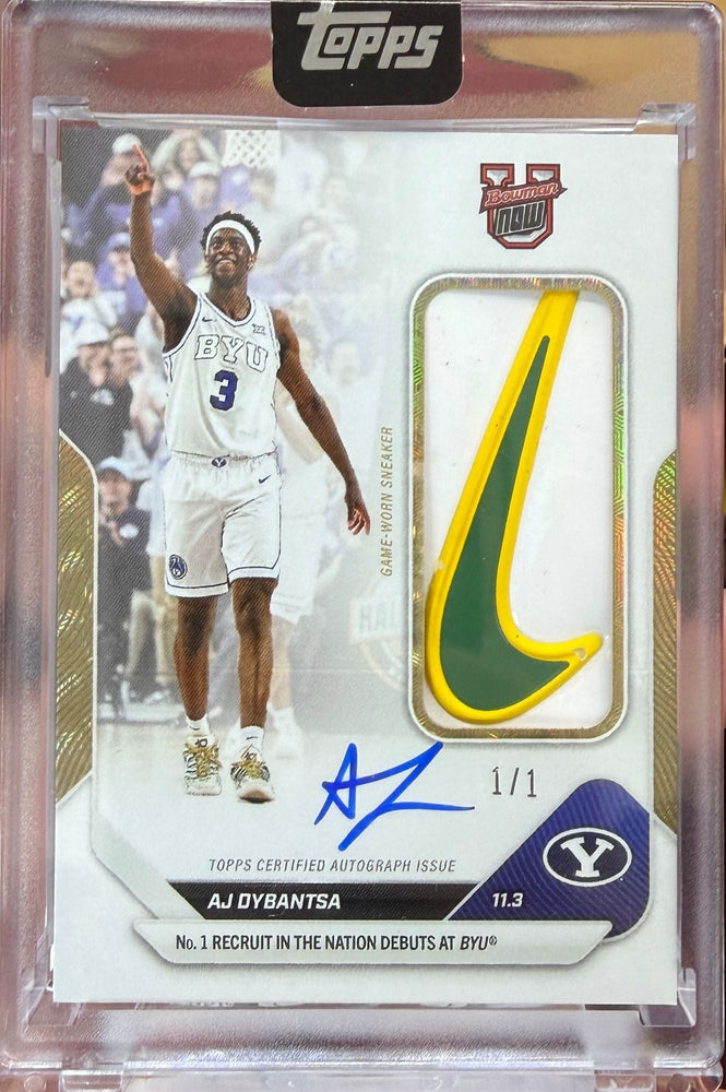 2025 Topps Bowman U Now AJ Dybantsa #1 Foilfractor Relic Auto 1/1 Number 1 Recruit in the Nation Debuts at BYU BYU Cougars Rookie RC Basketball Card