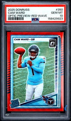 Graded 2025 Panini Donruss Cam Ward #350 Optic Preview Red Wave Rookie RC Football Card PSA 10 Gem Mint