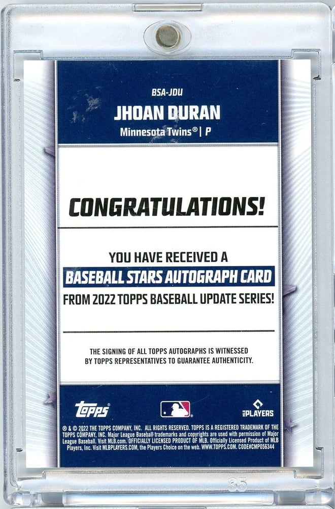 2022 Topps Update Baseball Jhoan Duran #BSAJDU Baseball Stars Auto Rookie RC Baseball Card