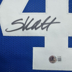 Autographed/Signed Cam Skattebo New York Blue Football Jersey Beckett BAS COA