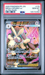 Graded 2025 PKM PFL EN Mega Lopunny ex #115 Ultra Rare Trading Card Game PSA 10 Gem Mint