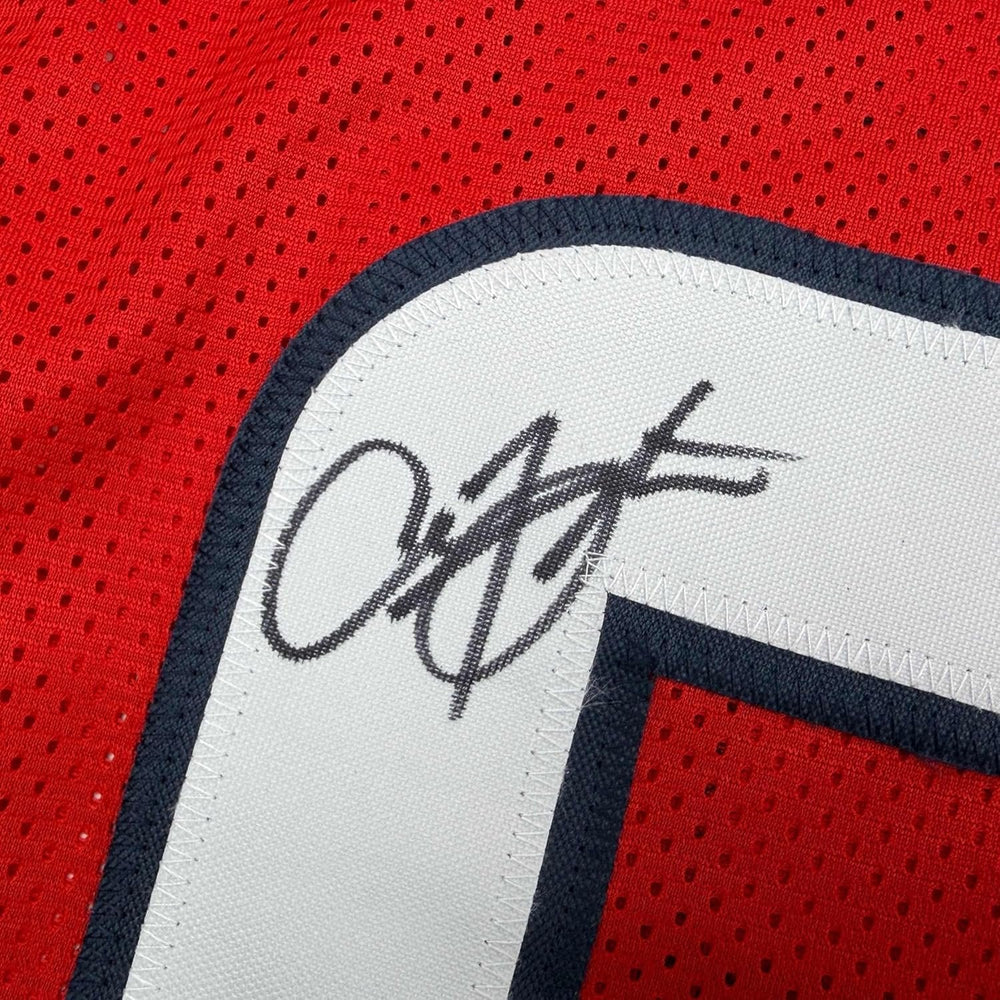 Framed Autographed/Signed Arian Foster 35x39 Houston Red Football Jersey Beckett BAS COA