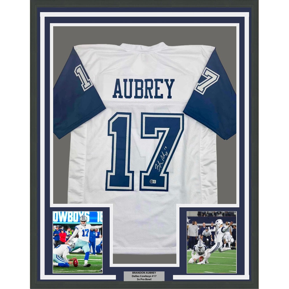 Framed Autographed/Signed Brandon Aubrey 35x39 Dallas Color Rush Football Jersey Beckett BAS COA
