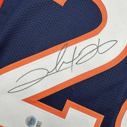 Framed Autographed/Signed Clinton Portis 35x39 Denver Blue Football Jersey Beckett BAS COA