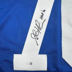 Framed Autographed/Signed Curt Warner 35x39 "3x Pro Bowl" Seattle Blue Retro Football Jersey Beckett BAS COA