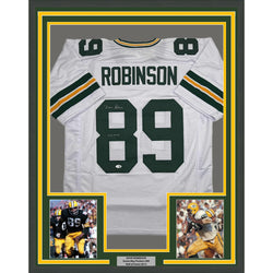 Framed Autographed/Signed Dave Robinson 35x39 HOF 13 Green Bay White Football Jersey JSA COA