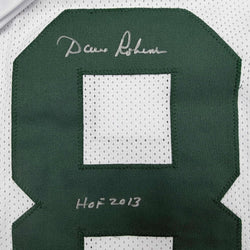 Framed Autographed/Signed Dave Robinson 35x39 HOF 13 Green Bay White Football Jersey JSA COA