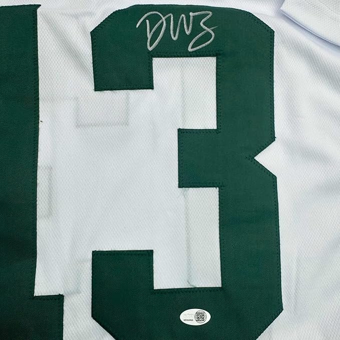 Framed Autographed/Signed Dontayvion Wicks 35x39 Green Bay White Football Jersey JSA COA