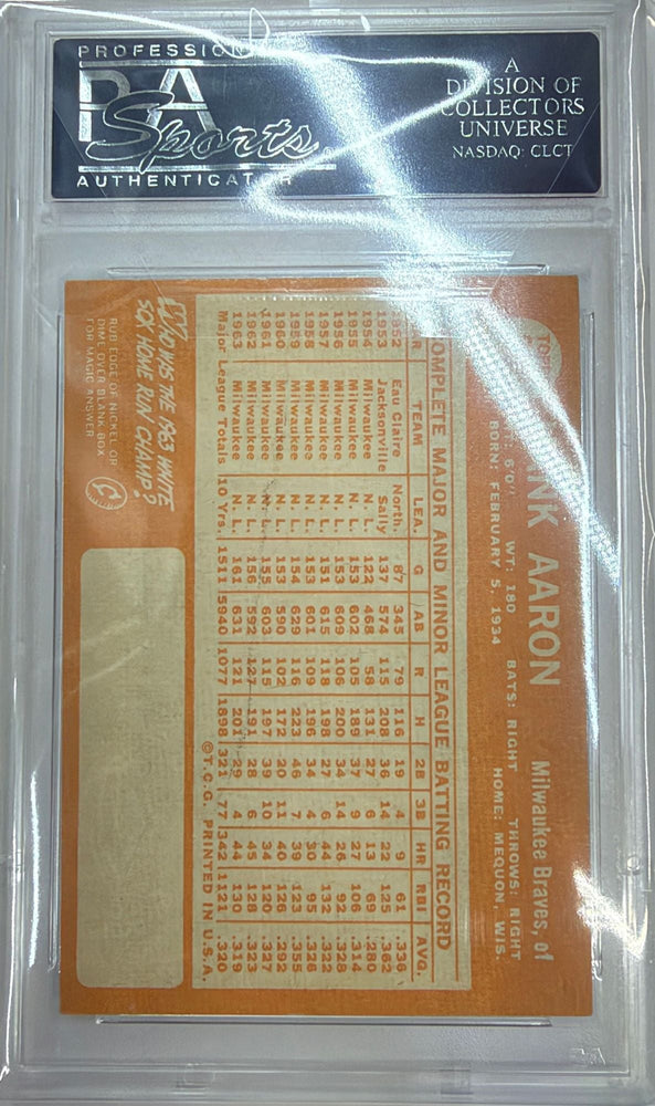 Graded 1964 Topps Hank Aaron #300 Baseball Card PSA 4 VG-EX