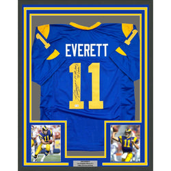 Framed Autographed/Signed Jim Everett 2x Passing TD Leader 35x39 Los Angeles LA Blue Football Jersey Beckett BAS COA