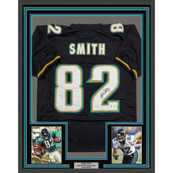 Framed Autographed/Signed Jimmy Smith 35x39 Jacksonville Black Football Jersey Beckett BAS COA
